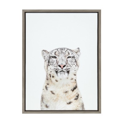 18" x 24" Gray Snow Leopard Portrait Framed Canvas Art
