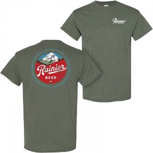 Mens Rainier Beer Distressed Mountain Logo Front and Back T-Shirt - 1 of 4