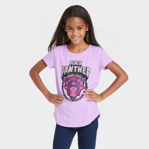 Girls' Marvel Black Panther Short Sleeve Graphic T-Shirt - Purple - 1 of 3