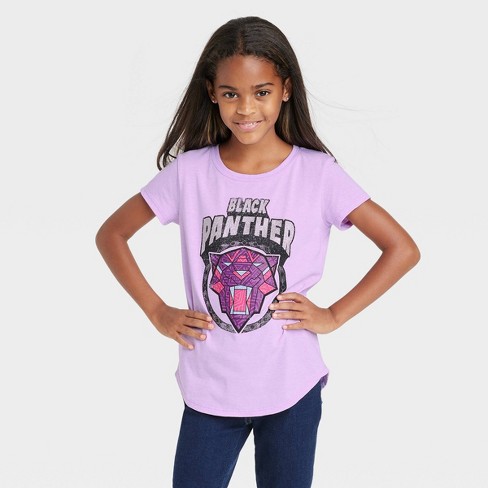 Toddler Girls' Marvel Black Panther Short Sleeve Graphic T-Shirt - Purple 2T