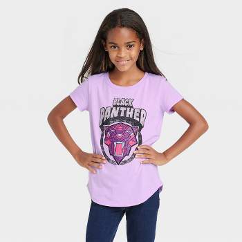 Girls' Marvel Black Panther Short Sleeve Graphic T-Shirt - Purple