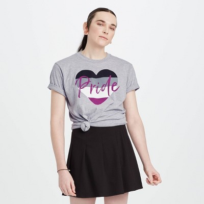 Pride Gender Inclusive Adult Asexual Flag Heart Short Sleeve Graphic T-Shirt - Gray XS