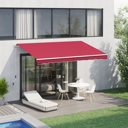 Retractable Garden Patio Awning Canopy Manual Shelter Outdoor Sun Shade Wine Red 