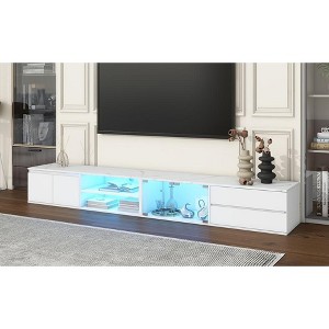 PAGED 2 Drawers TV Stand with 2 Cabinets for TVs Up to 105 Inch,Console Table with Tempered Glass Doors for Bedroom,Living Room - 1 of 4