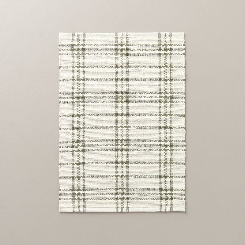 Tri-Stripe Plaid Handmade Woven Area Rug Green/Cream - Hearth & Hand™ with Magnolia, 1 of 6