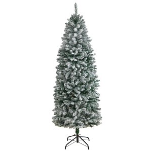 Nearly Natural 6-ft Slim Flocked Montreal Fir Artificial Christmas Tree with 743 Bendable Branches - 1 of 4