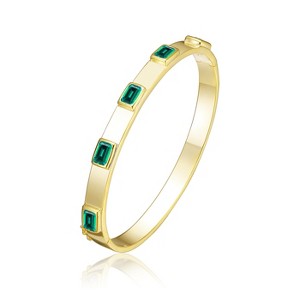 Guili 14K Gold Plated Emerald Cubic Zirconia Bangle Bracelet for Women - Elegant, Sparkling Jewelry for Special Occasions, Weddings, or Everyday Wear - 1 of 3