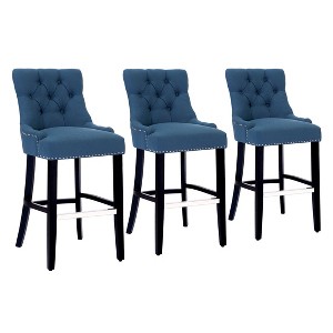 WestinTrends 29" Linen Tufted Buttons Upholstered Wingback Bar Stool (Set of 3) - 1 of 4