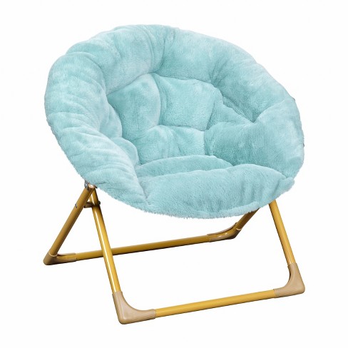 Flash Furniture Gwen 23 Kids Cozy Mini Folding Saucer Chair, Faux Fur Moon  Chair for Toddlers and Bedroom, Dusty Aqua/Soft Gold