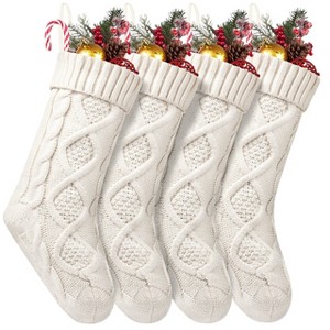 Aoibox 4 Pack 18 Inch Large Cable Knit Christmas Stockings Ivory White Soft Acrylic Hanging Decor for Fireplace Mantel Holiday Gifts - 1 of 4