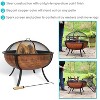 Sunnydaze Outdoor Portable Camping or Backyard Large Round Fire Pit Bowl with Spark Screen, Wood Grate, and Log Poker - 32" - Copper Finish - 3 of 4
