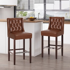 PAGED 30.5" High Seat Bar Stools Set of 2, Modern Upholstered Counter Height Bar Chair with Back, Metal Legs for Bar, Kitchen, Dining Room - 1 of 4