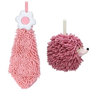 REGALWOVEN 2 Packs Chenille Hand Towel Flower and Cute Cartoon Hanging Hand Towel for Bathroom 6" x 15"/7" x 7" - 1 of 4