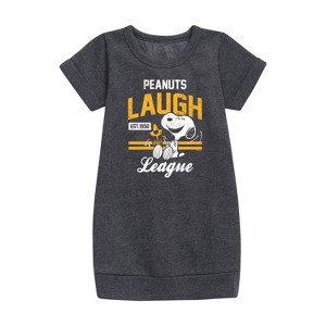 - Peanuts - Peanuts Laugh League Graphic Short Sleeve Fleece Dress - 1 of 4