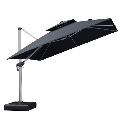 PURPLE LEAF Square Patio Umbrella Cantilever Umbrella with Base for Pool Lawn Garden 360° Rotation