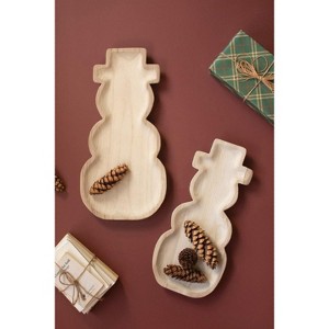 Carved Wood Snowmen Serving Trays – 2x Set of 2– Rustic Holiday Decor – 23.75"Tall by Kalalou - 1 of 3
