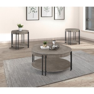 Wooden Contemporary 3-Piece Coffee and End Table Set with Round Tables and Storage Shelf for Living Room - 1 of 4