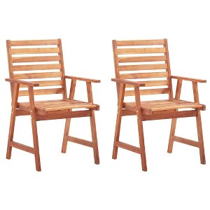 vidaXL Solid Acacia Wood Patio Dining Chairs Set with Waterproof Cushions – Contemporary Outdoor Furniture with Rustic Charm - 1 of 4