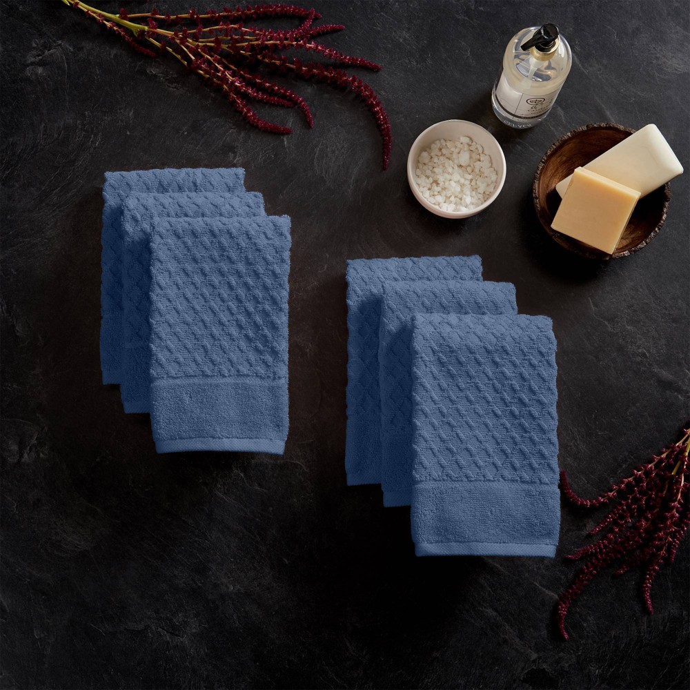 Photos - Towel 6pc Cotton Diamond Textured Hand  Set Dark Blue - Isla Jade