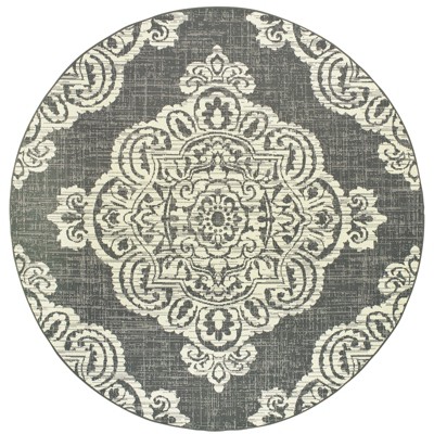 Oriental Weavers Marina 5929E Grey/ Ivory Indoor/Outdoor Area Rug - 7'10" Round