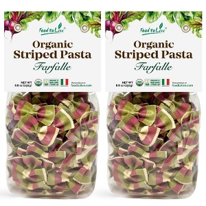 Organic Striped Farfalle Pasta - Italian Artisan Tri-Color Bow-Tie Pasta. Non-GMO, Vegan, Made with Semolina, Beet and Spinach. - 1 of 4