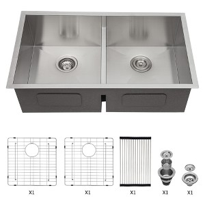 Double Bowl(50/50) Undermount Sink- 33inx19in Double Bowl Kitchen Sink 16 Gauge with Two 10in Deep Basin - 1 of 1
