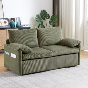 GDFStudio Uriel 65" Modern Convertible Corduroy Upholstered Sofa Bed with 2 Pillows and Side Pockets - 1 of 4