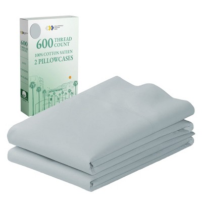 Luxury 600 Thread Count Pillowcases - 100% Cotton Sateen, Soft, Cool & Breathable by California Design Den