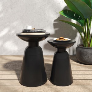 Set Of 2 Modern Outdoor Coffee Table Set,Flared Design Iron End Table,Weather-Resistant Round Accent Tables for Patio Balcony-Coolbibila - 1 of 4
