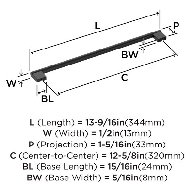 Matte Black 12-5/8" Modern Industrial Cabinet Pull