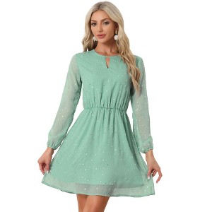 INSPIRE CHIC Women's Choker V Neck Vintage Flared Gilding Metallic Shiny Star A-Line Dress - 1 of 4