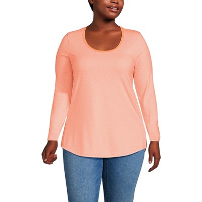 Lands' End Women's Plus Size Long Sleeve Power Performance Scoop Neck Curved Hem Tunic Tee