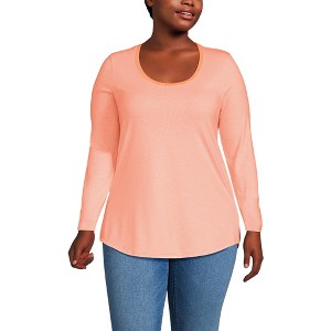Lands' End Women's Plus Size Long Sleeve Power Performance Scoop Neck Curved Hem Tunic Tee - 1 of 4