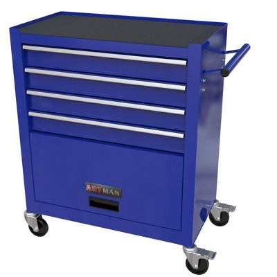 Maggift Tool Boxes, Portable Rolling Tool Chest with 4 small and a large drawers, Wheels, Metal Closure for, Garage, Blue, 24.2"*12.9"*26"