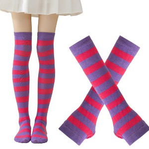 BABYYER Striped Thigh High Socks, Christmas Long Stockings, Leg Warmer and Long Fingerless Gloves Set for Holiday Decorations - 1 of 4