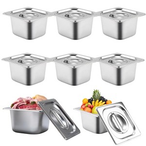 Commercial Food Storage, Hotel Pans – 8-Pack 4 in Deep GN 1/6 Stainless Steel Pans with Lids, Commercial Grade for Catering, Restaurants - 1 of 4