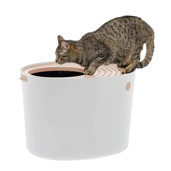 IRIS USA Top Entry Cat Litter Box Litter Particle Catching Cover and Privacy Walls with Scoop, Cat Pan