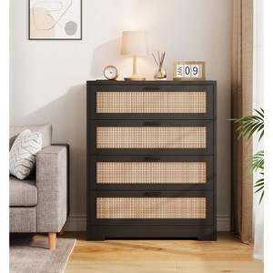 Garvee 4-Drawer Tall Rattan Dresser, Wooden Storage Chest with Handles, Modern Organizer for Bedroom, Living Room, Hallway, Easy Assembly - 1 of 4