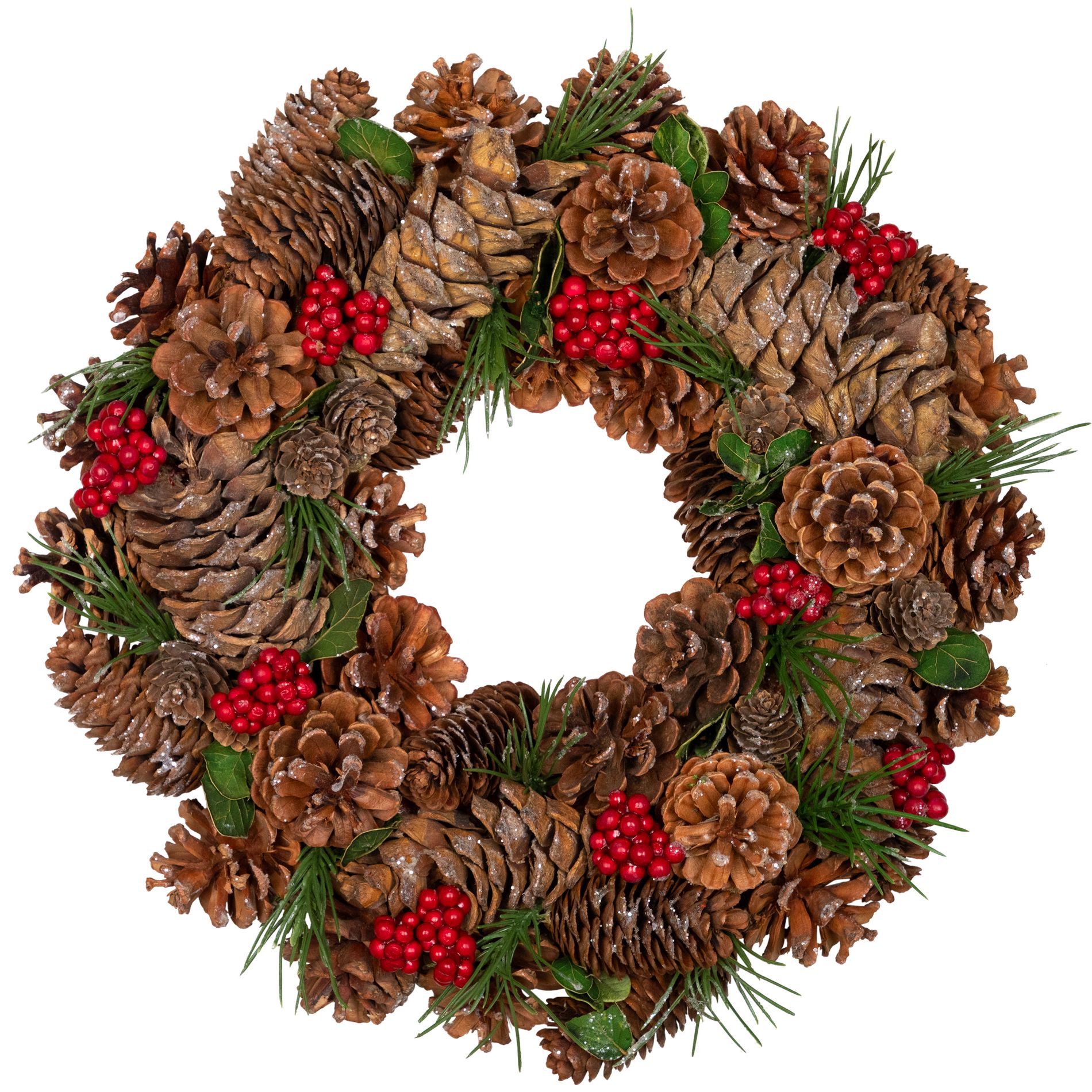 Northlight Frosted Pinecone and Red Berry Artificial Christmas Wreath - 13" - Unlit