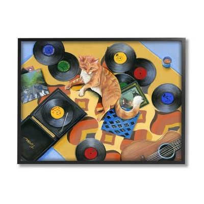 Stupell Industries Cat & Vintage Record Player Framed Giclee Art