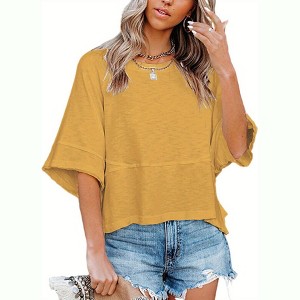 Imily Bela Women's Half Sleeve T-Shirts Solid Color Loose Flowy Tops T-shirt - 1 of 3