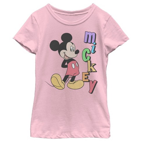 Girl's Disney Mickey Mouse Colorful Name T-shirt - Light Pink - X Large ...