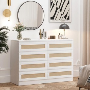 Modern 8-Drawer Wooden Bedroom Wardrobe with Rattan Accents Suitable for closets, nurseries, living rooms, and entryways Wide-width wooden nightstand - 1 of 4