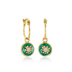 Ross-Simons 3.40 ct. t.w. Emerald Flower Hoop Drop Earrings With Diamonds in 18kt Gold Over Sterling - 1 of 3