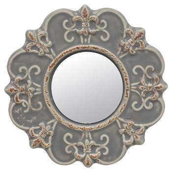8" Ceramic Wall Mirror with Decorative Details Matte Gray - Stonebriar Collection