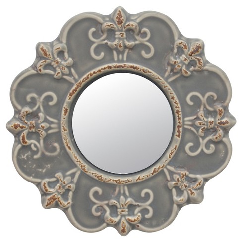 8 Ceramic Wall Mirror With Decorative, Fleur De Lis Mirror Clips