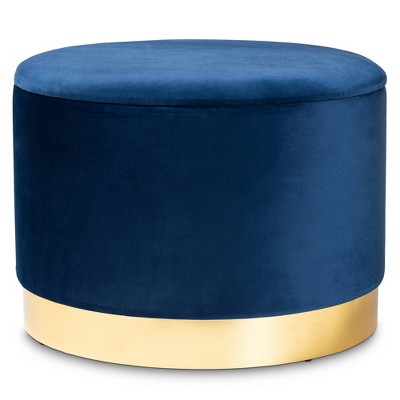 Marisa Velvet Upholstered Storage Ottoman Navy Blue/gold - Baxton