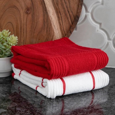 Red and White Cotton Parquet Kitchen Towel Set