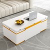 Multi-Functional Coffee Table with 4 PU Storage Stools, Lift-Top Adjustable Work & Dining Table for Living Room - 4 of 4