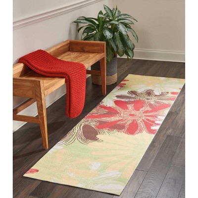 Green Floral Synthetic Non-Slip Easy Care Area Rug